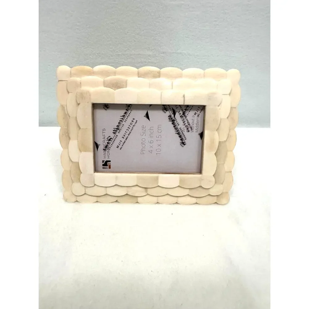 Handicrafts Home Handmade Scalloped Bone Inlay White Picture Frame, 6x4